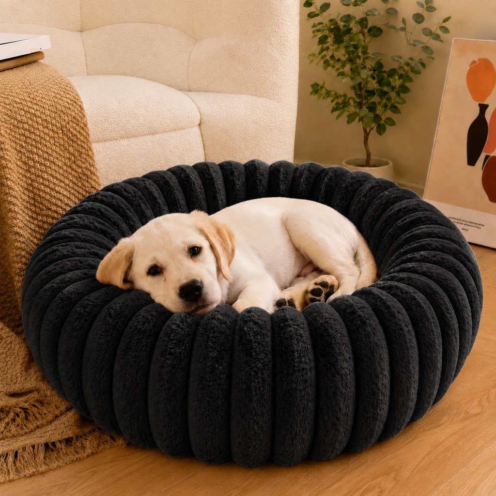 Paws in Awe Plush Donut Dog & Cat Bed with Raised Rim - Cozy Ribbed Lounger for Naps & Everyday Rest image 16