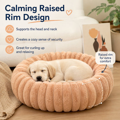 Paws in Awe Plush Donut Dog & Cat Bed with Raised Rim - Cozy Ribbed Lounger for Naps & Everyday Rest image 6