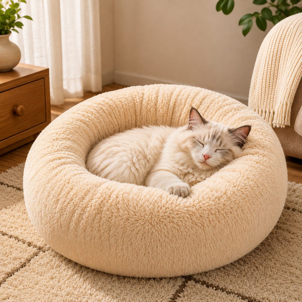 Paws in Awe Plush Donut Pet Bed for Cats & Small Dogs - Warm Cozy Nest for Cold Floors image 1