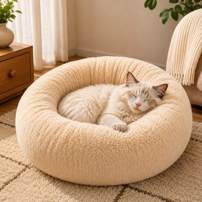 Paws in Awe Plush Donut Pet Bed for Cats & Small Dogs - Warm Cozy Nest for Cold Floors image 1