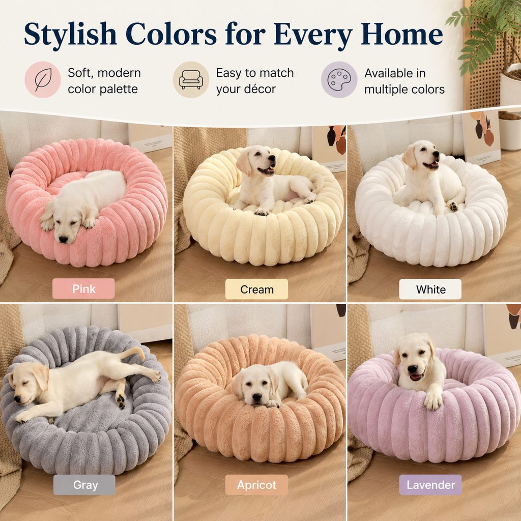Paws in Awe Plush Donut Dog & Cat Bed with Raised Rim - Cozy Ribbed Lounger for Naps & Everyday Rest image 8