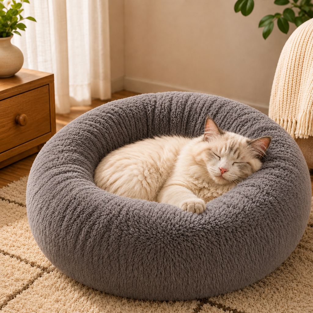 Paws in Awe Plush Donut Pet Bed for Cats & Small Dogs - Warm Cozy Nest for Cold Floors image 10
