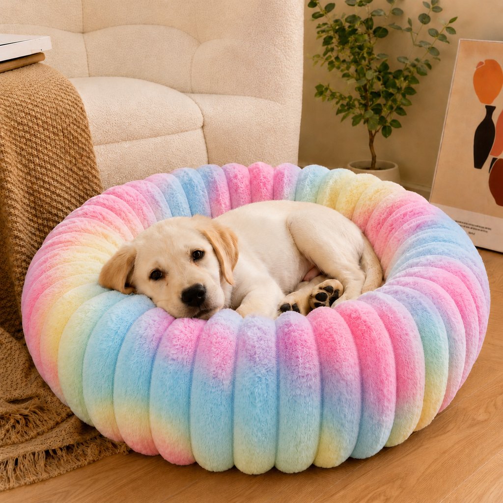 Paws in Awe Plush Donut Dog & Cat Bed with Raised Rim - Cozy Ribbed Lounger for Naps & Everyday Rest image 10
