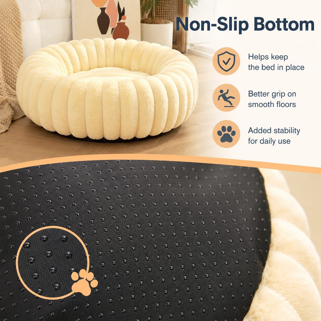 Paws in Awe Plush Donut Dog & Cat Bed with Raised Rim - Cozy Ribbed Lounger for Naps & Everyday Rest image 7