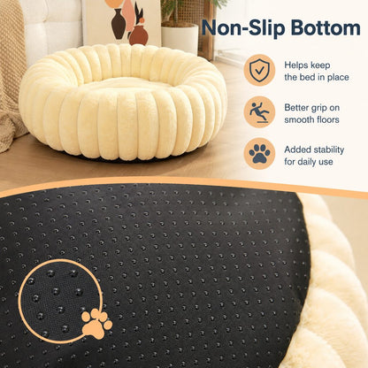 Paws in Awe Plush Donut Dog & Cat Bed with Raised Rim - Cozy Ribbed Lounger for Naps & Everyday Rest image 7