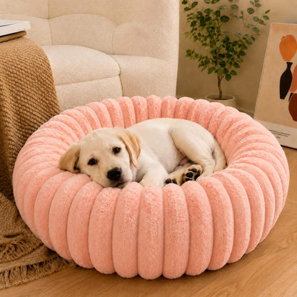 Paws in Awe Plush Donut Dog & Cat Bed with Raised Rim - Cozy Ribbed Lounger for Naps & Everyday Rest image 2