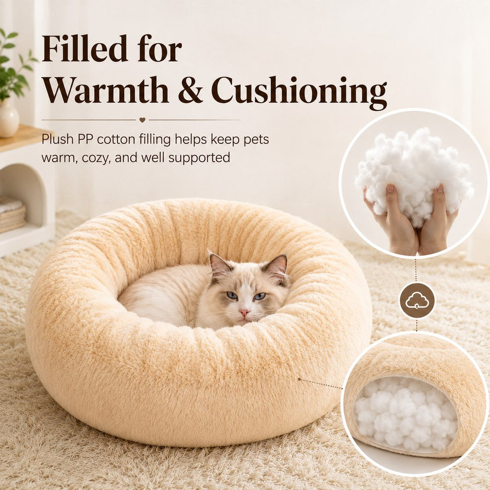 Paws in Awe Plush Donut Pet Bed for Cats & Small Dogs - Warm Cozy Nest for Cold Floors image 2