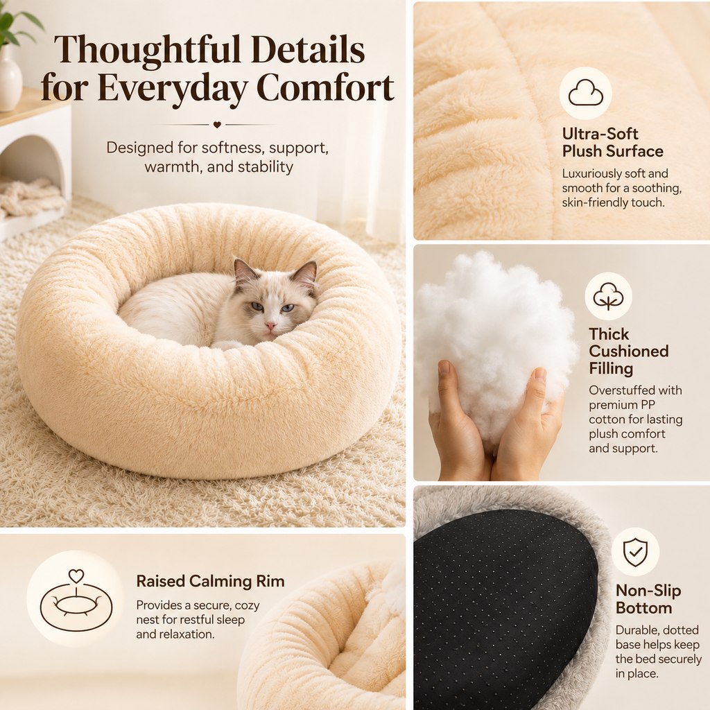 Paws in Awe Plush Donut Pet Bed for Cats & Small Dogs - Warm Cozy Nest for Cold Floors image 6