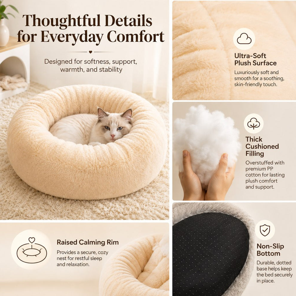 Paws in Awe Plush Donut Pet Bed for Cats & Small Dogs - Warm Cozy Nest for Cold Floors image 6