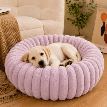 Paws in Awe Plush Donut Dog & Cat Bed with Raised Rim - Cozy Ribbed Lounger for Naps & Everyday Rest image 1