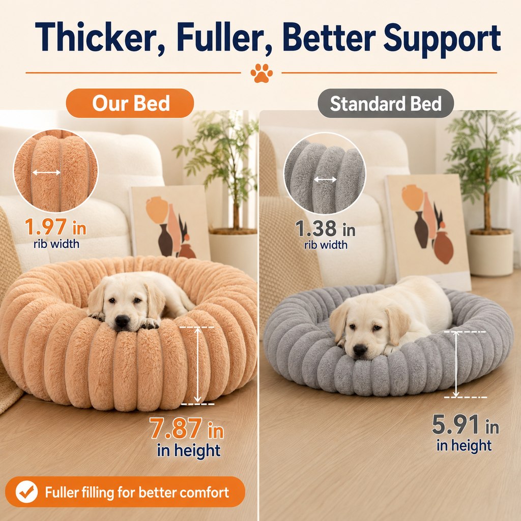 Paws in Awe Plush Donut Dog & Cat Bed with Raised Rim - Cozy Ribbed Lounger for Naps & Everyday Rest image 4