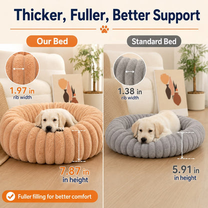 Paws in Awe Plush Donut Dog & Cat Bed with Raised Rim - Cozy Ribbed Lounger for Naps & Everyday Rest image 4