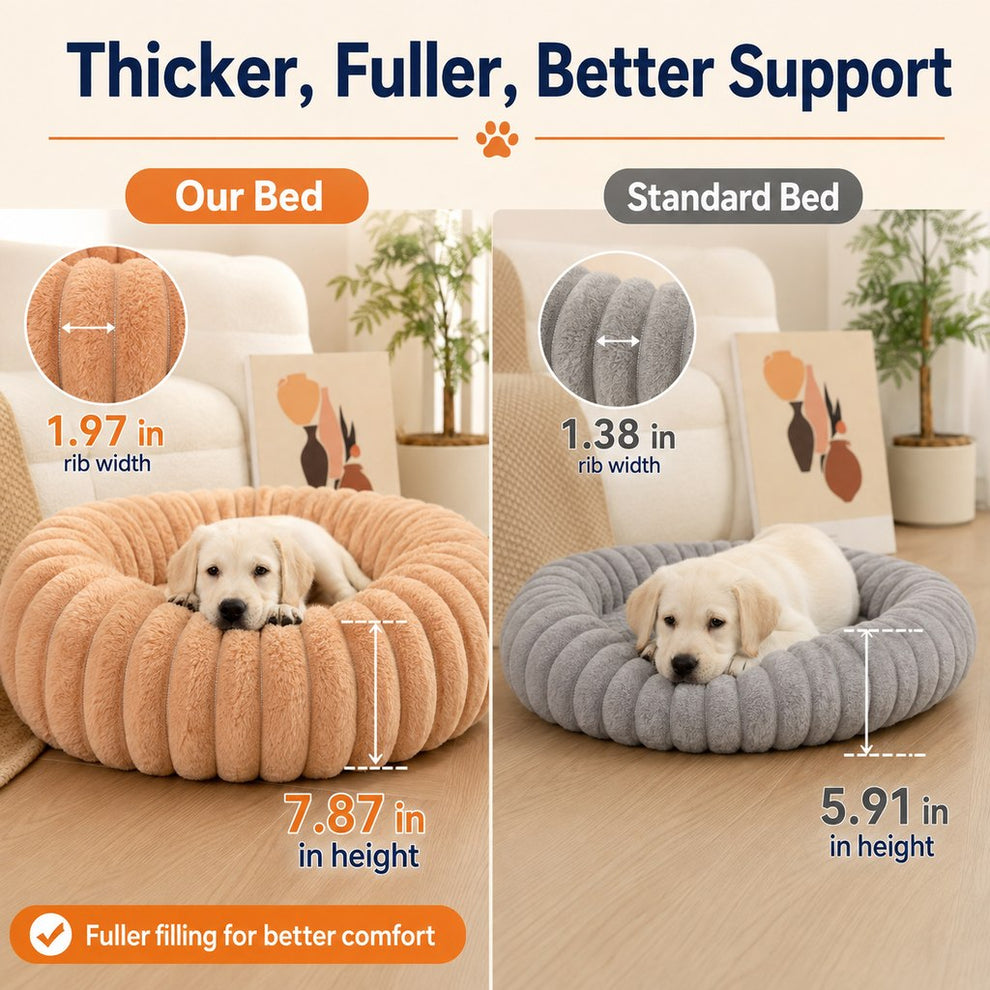 Paws in Awe Plush Donut Dog & Cat Bed with Raised Rim - Cozy Ribbed Lounger for Naps & Everyday Rest image 4