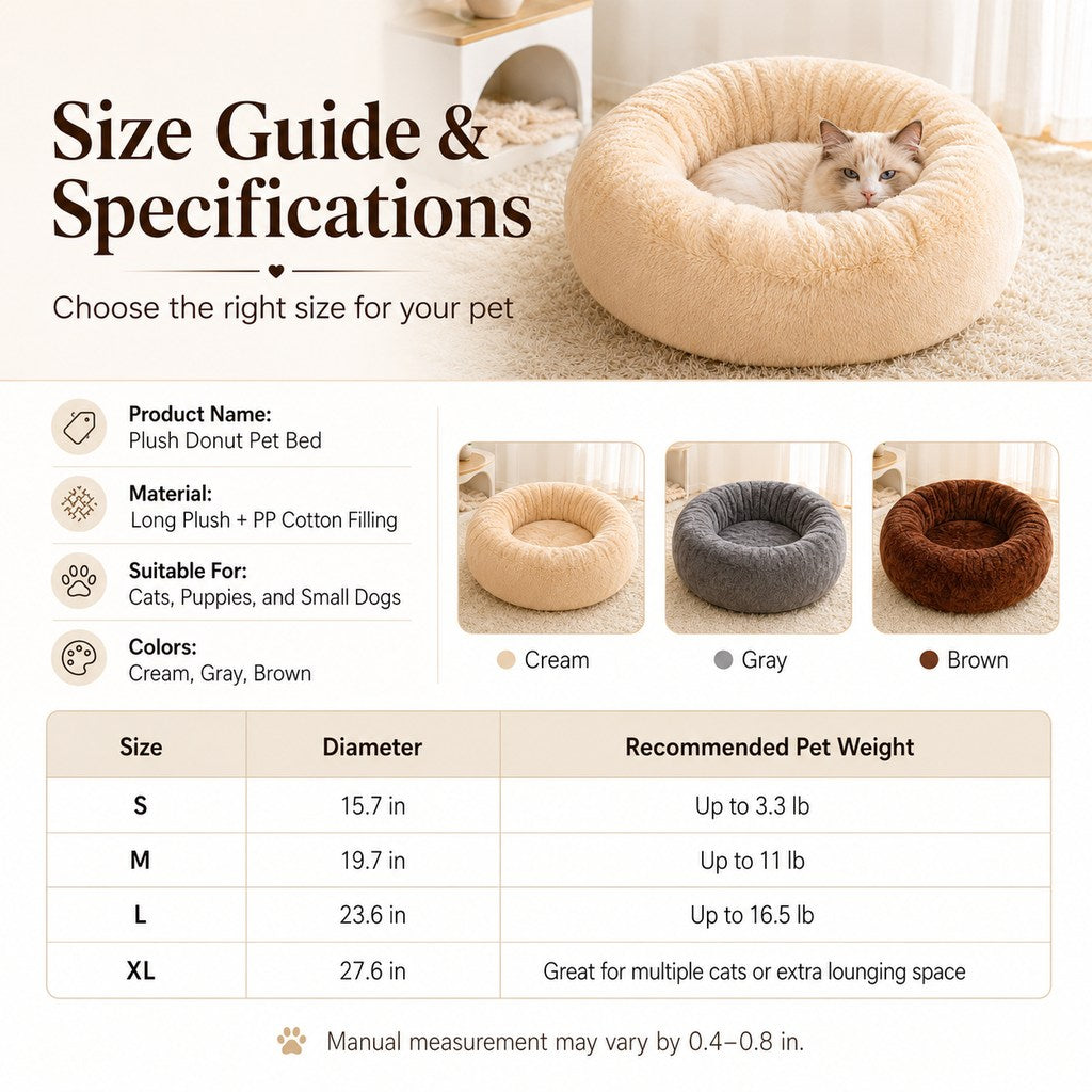 Paws in Awe Plush Donut Pet Bed for Cats & Small Dogs - Warm Cozy Nest for Cold Floors image 7