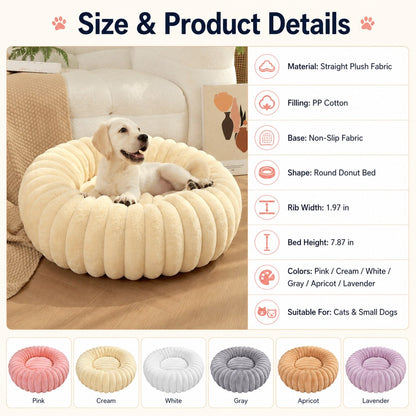 Paws in Awe Plush Donut Dog & Cat Bed with Raised Rim - Cozy Ribbed Lounger for Naps & Everyday Rest image 9