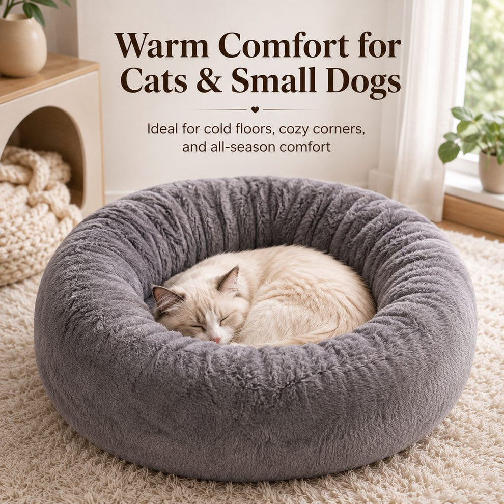 Paws in Awe Plush Donut Pet Bed for Cats & Small Dogs - Warm Cozy Nest for Cold Floors image 3