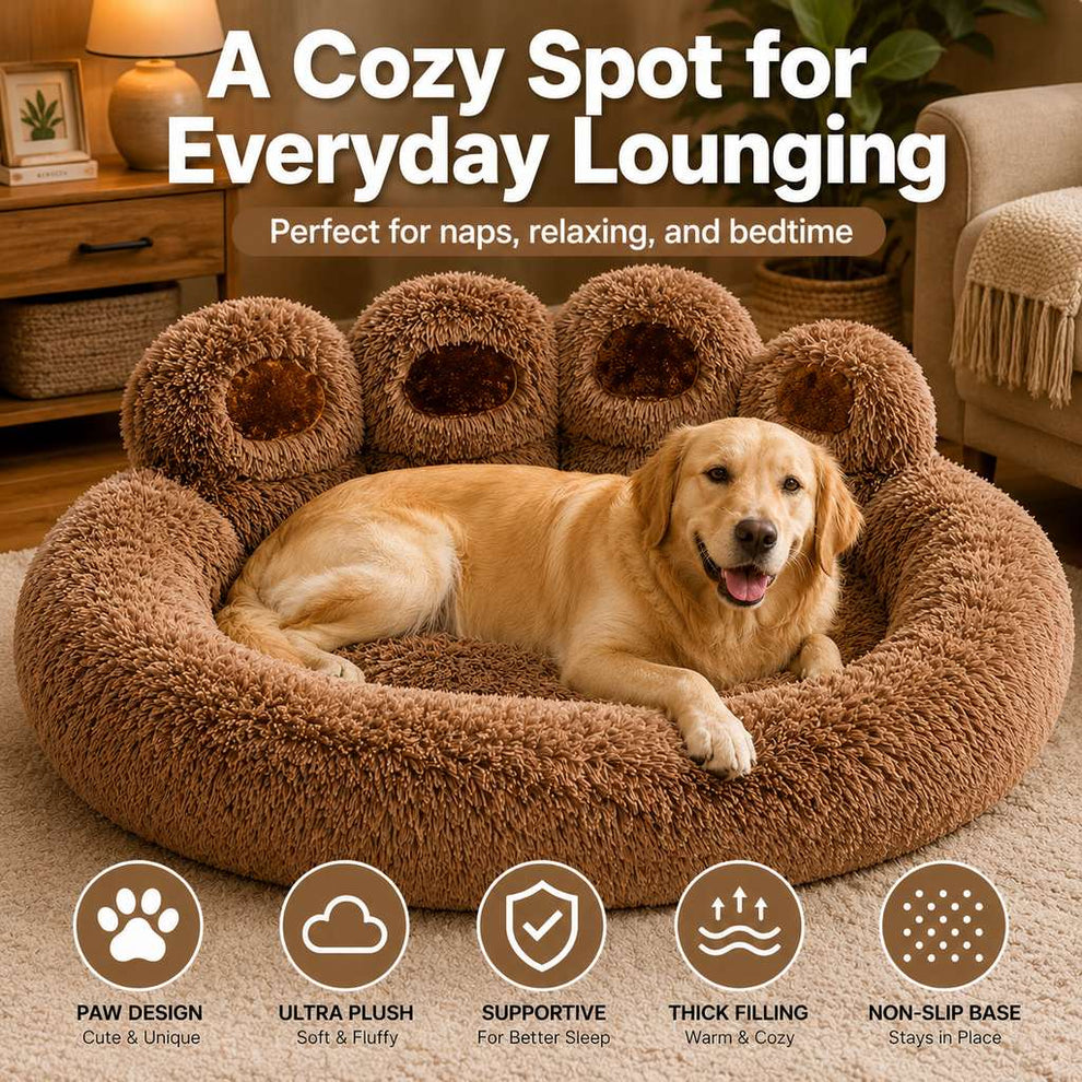 Paws in Awe Plush Paw-Shaped Dog Bed for Indoor Sleeping - Raised Bolster Support for Cold Hard Floors image 2