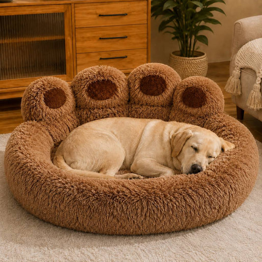 Paws in Awe Plush Paw-Shaped Dog Bed for Indoor Sleeping - Raised Bolster Support for Cold Hard Floors image 1