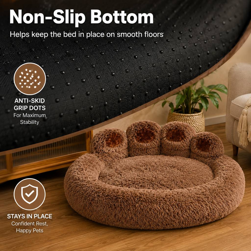 Paws in Awe Plush Paw-Shaped Dog Bed for Indoor Sleeping - Raised Bolster Support for Cold Hard Floors image 6