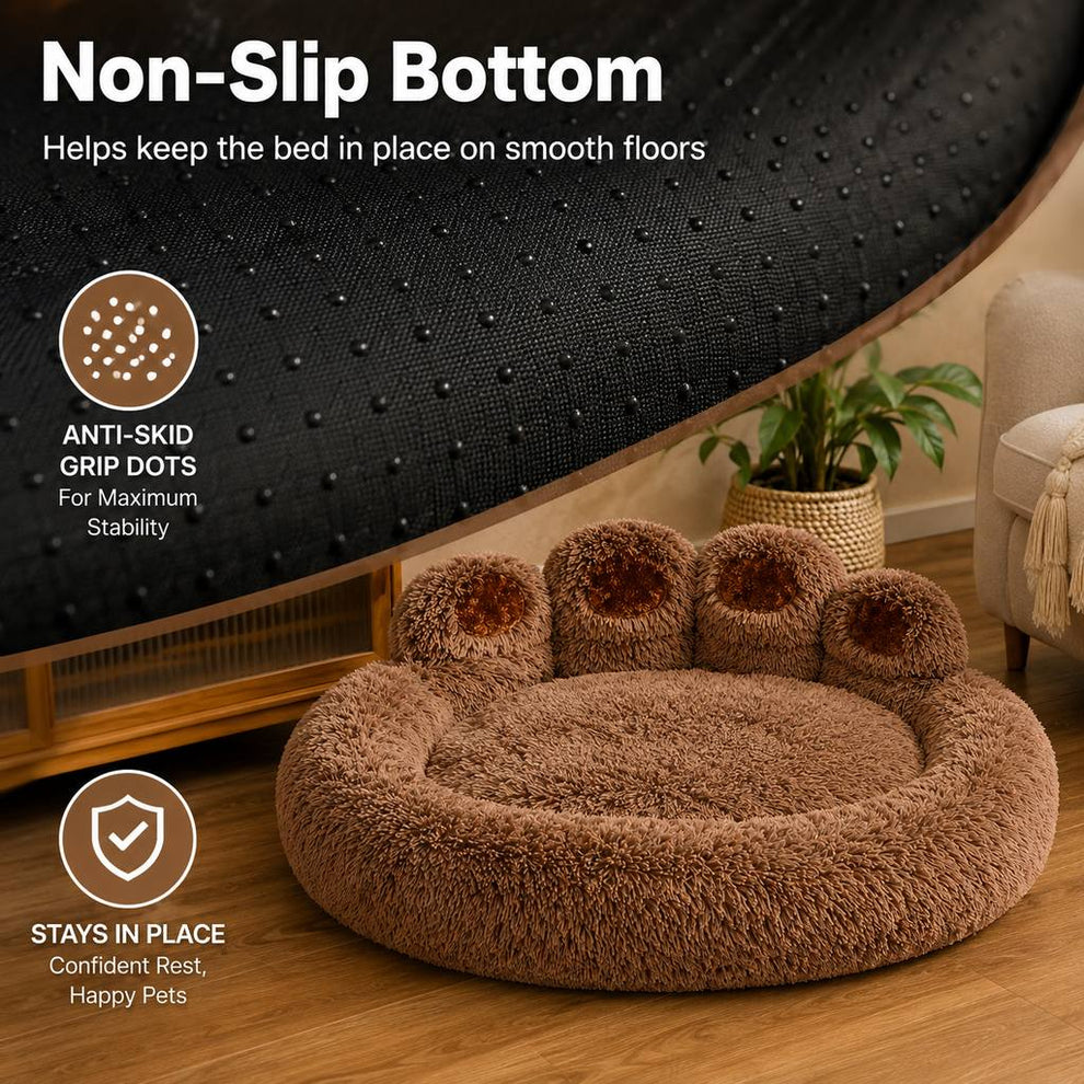 Paws in Awe Plush Paw-Shaped Dog Bed for Indoor Sleeping - Raised Bolster Support for Cold Hard Floors image 6