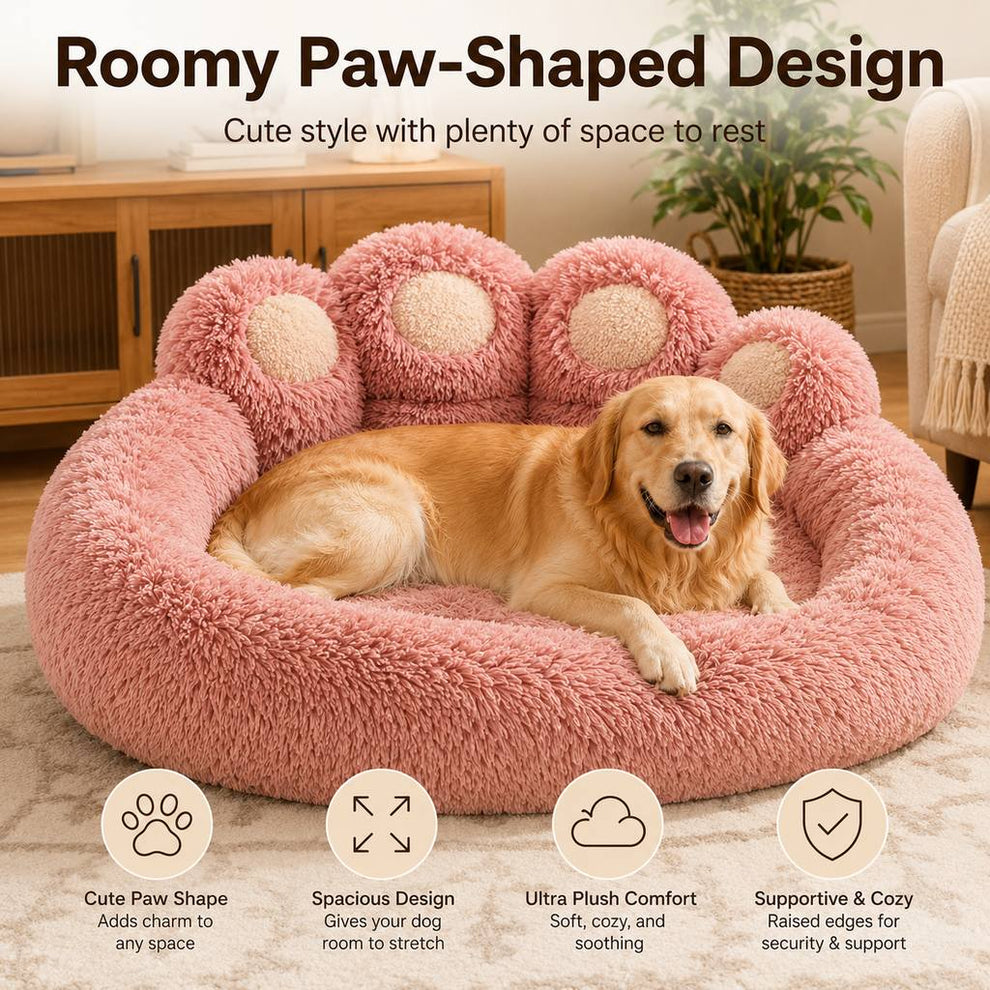 Paws in Awe Plush Paw-Shaped Dog Bed for Indoor Sleeping - Raised Bolster Support for Cold Hard Floors image 3