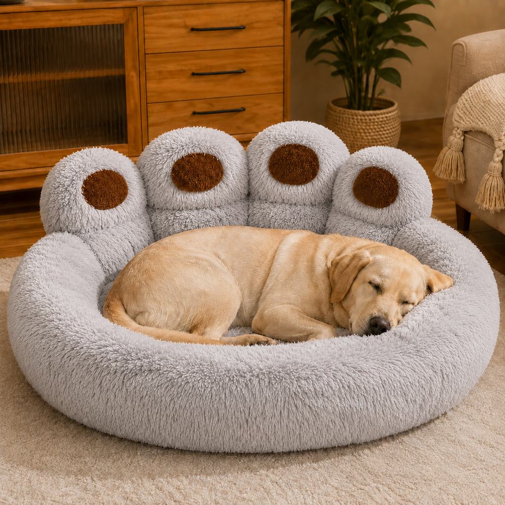 Paws in Awe Plush Paw-Shaped Dog Bed for Indoor Sleeping - Raised Bolster Support for Cold Hard Floors image 10