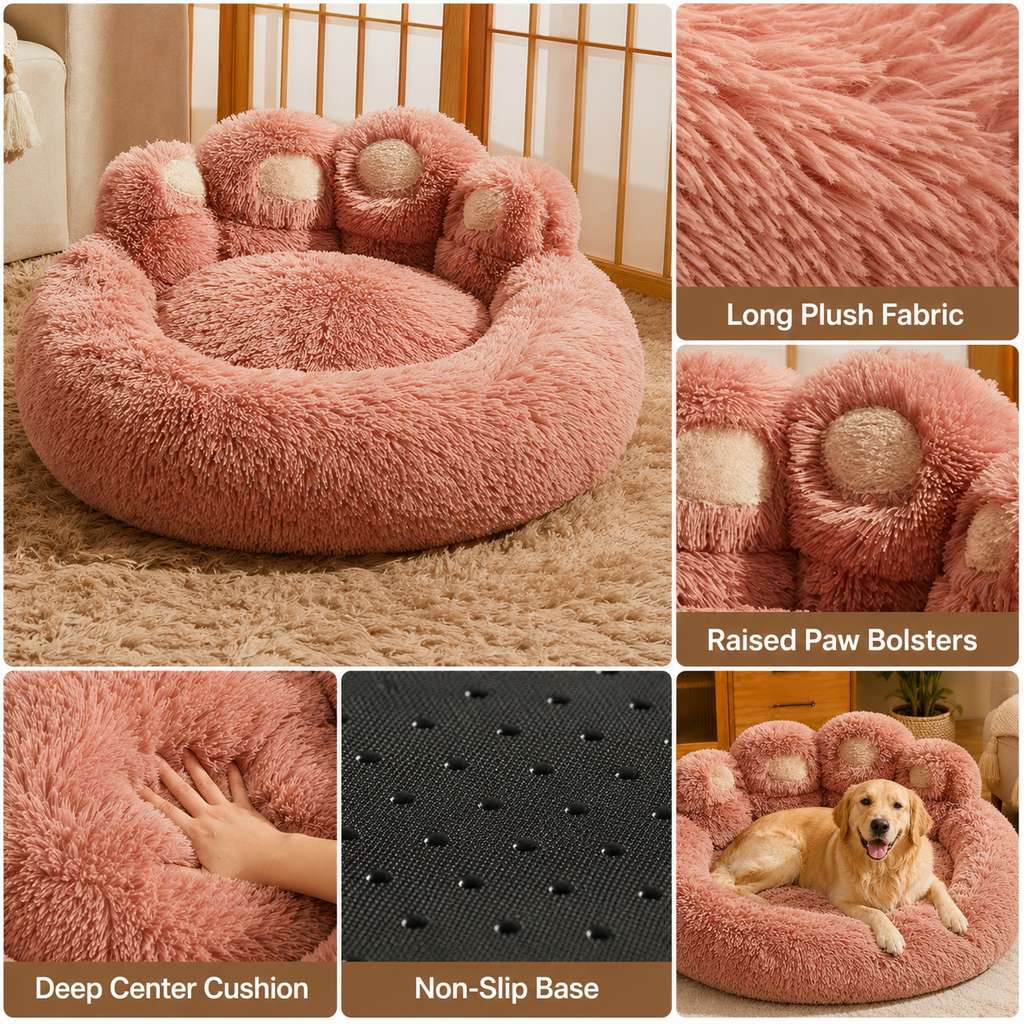 Paws in Awe Plush Paw-Shaped Dog Bed for Indoor Sleeping - Raised Bolster Support for Cold Hard Floors image 8
