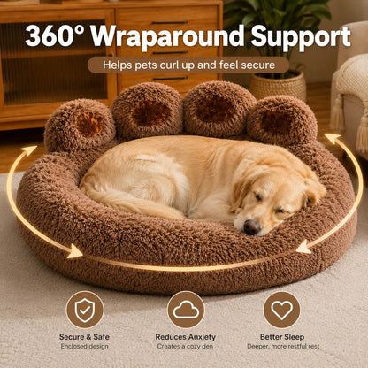 Paws in Awe Plush Paw-Shaped Dog Bed for Indoor Sleeping - Raised Bolster Support for Cold Hard Floors image 7