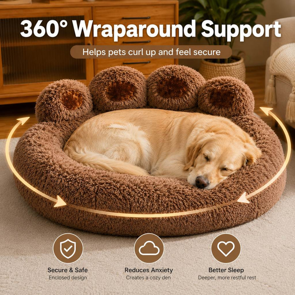 Paws in Awe Plush Paw-Shaped Dog Bed for Indoor Sleeping - Raised Bolster Support for Cold Hard Floors image 7