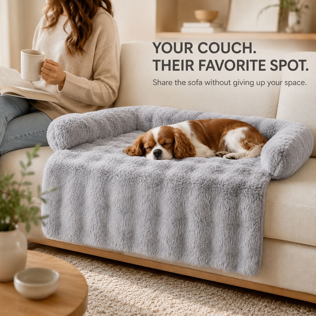 Pet sofa protector bed with extended front couch coverage