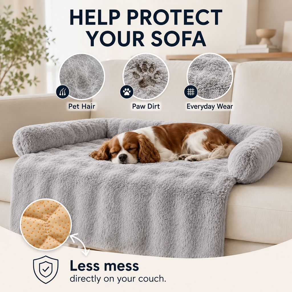 Plush bolster dog couch bed for sofa and armchair