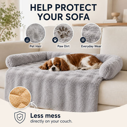 Plush bolster dog couch bed for sofa and armchair