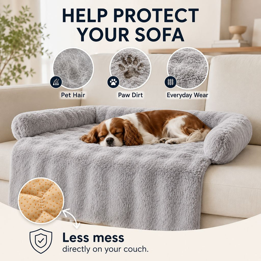 Plush bolster dog couch bed for sofa and armchair