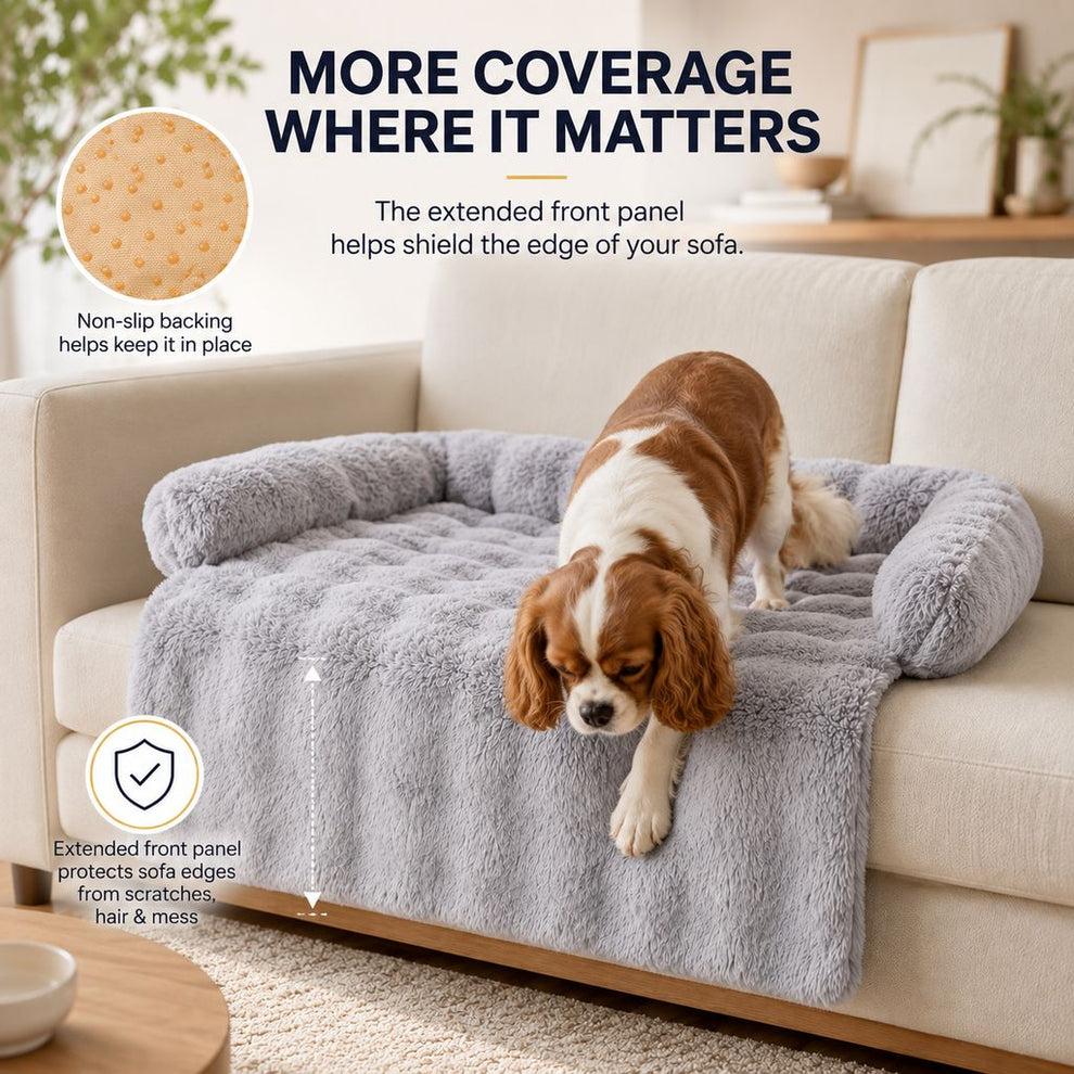 Dark gray plush pet couch bed sofa protector