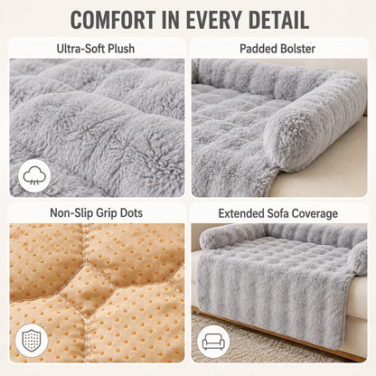 Light gray plush pet sofa protector bed