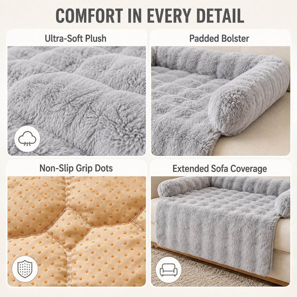 Light gray plush pet sofa protector bed