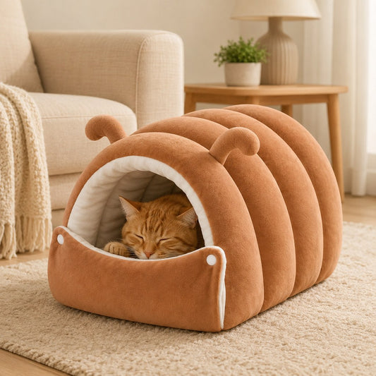 Paws in Awe Plush Semi-Enclosed Cat Cave Bed for Indoor Cats – Cozy Hideaway with Adjustable Snap Front, Caterpillar & Classic Styles image 1