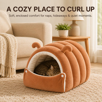Paws in Awe Plush Semi-Enclosed Cat Cave Bed for Indoor Cats – Cozy Hideaway with Adjustable Snap Front, Caterpillar & Classic Styles image 2