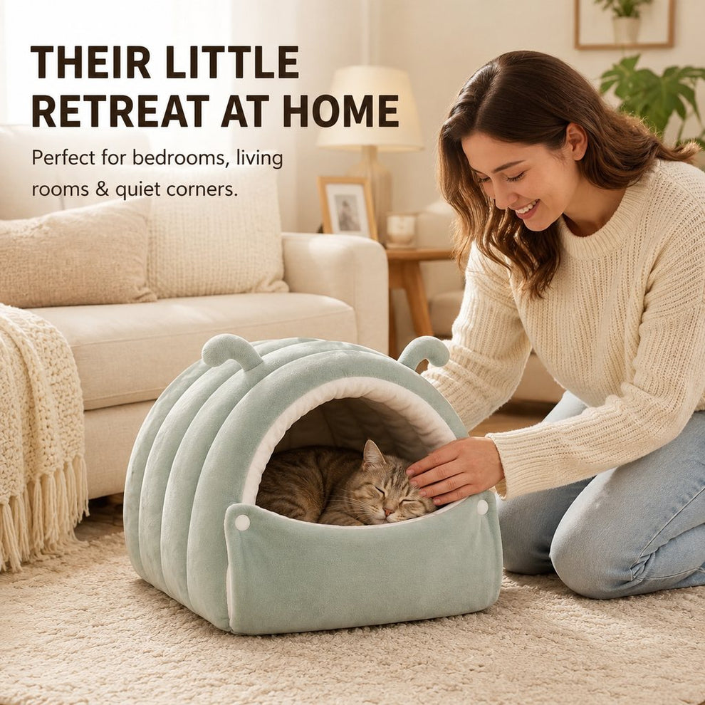 Paws in Awe Plush Semi-Enclosed Cat Cave Bed for Indoor Cats – Cozy Hideaway with Adjustable Snap Front, Caterpillar & Classic Styles image 6