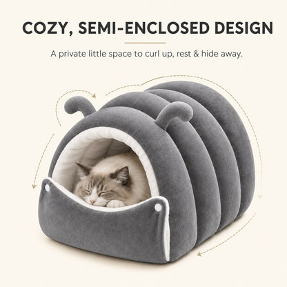 Paws in Awe Plush Semi-Enclosed Cat Cave Bed for Indoor Cats – Cozy Hideaway with Adjustable Snap Front, Caterpillar & Classic Styles image 3