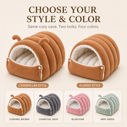 Paws in Awe Plush Semi-Enclosed Cat Cave Bed for Indoor Cats – Cozy Hideaway with Adjustable Snap Front, Caterpillar & Classic Styles image 7