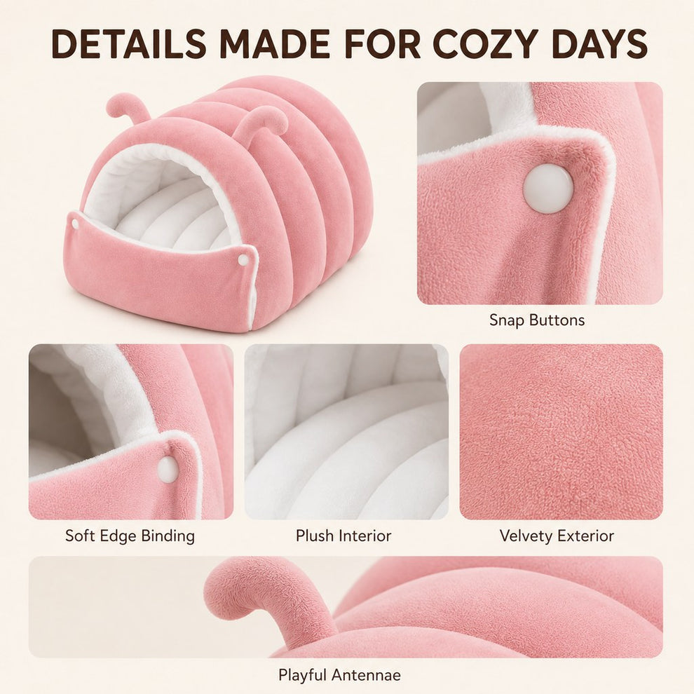 Paws in Awe Plush Semi-Enclosed Cat Cave Bed for Indoor Cats – Cozy Hideaway with Adjustable Snap Front, Caterpillar & Classic Styles image 8