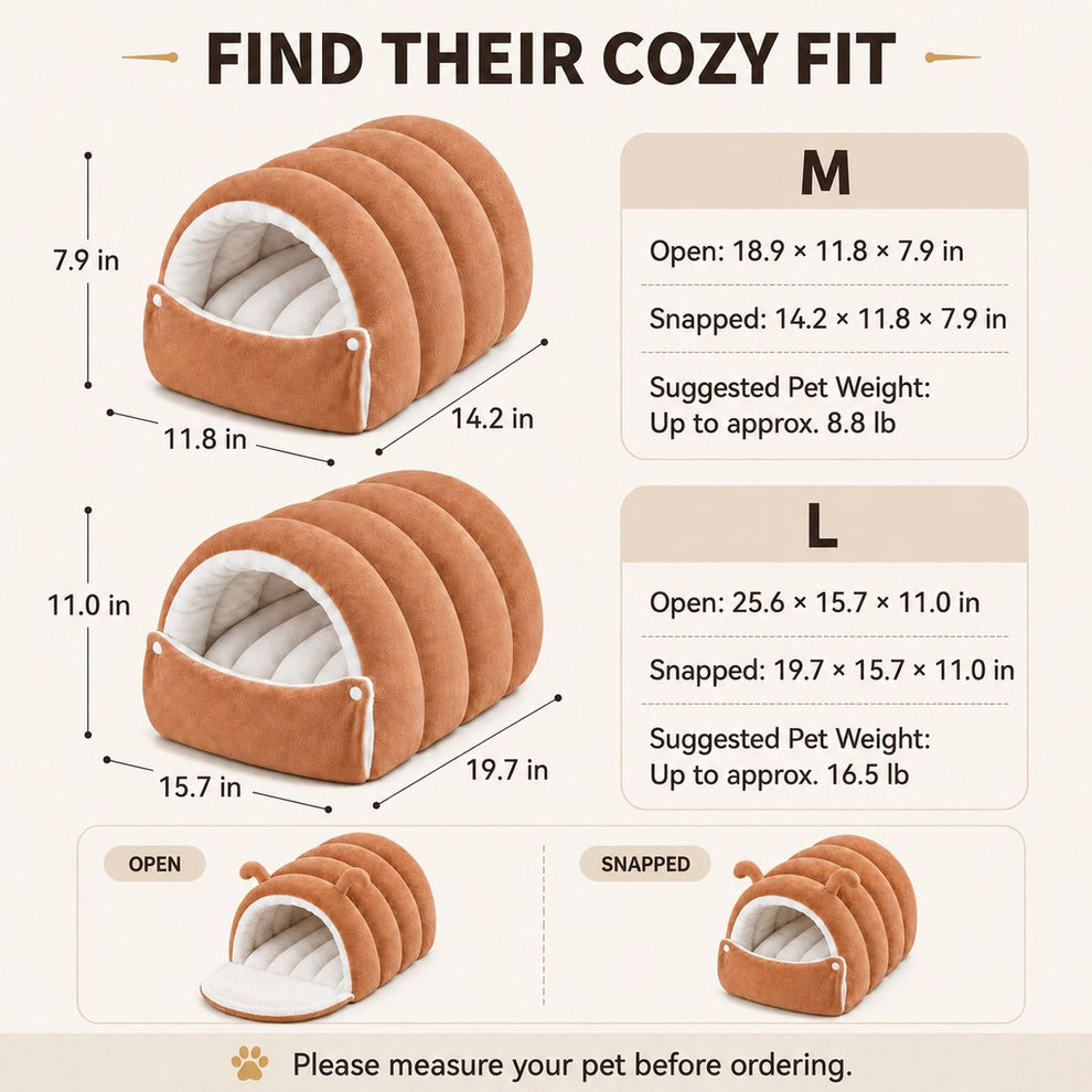Paws in Awe Plush Semi-Enclosed Cat Cave Bed for Indoor Cats – Cozy Hideaway with Adjustable Snap Front, Caterpillar & Classic Styles image 9
