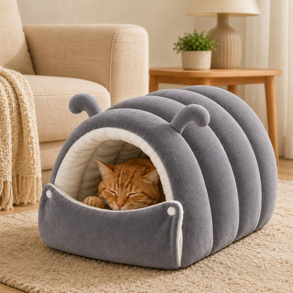 Paws in Awe Plush Semi-Enclosed Cat Cave Bed for Indoor Cats – Cozy Hideaway with Adjustable Snap Front, Caterpillar & Classic Styles image 16
