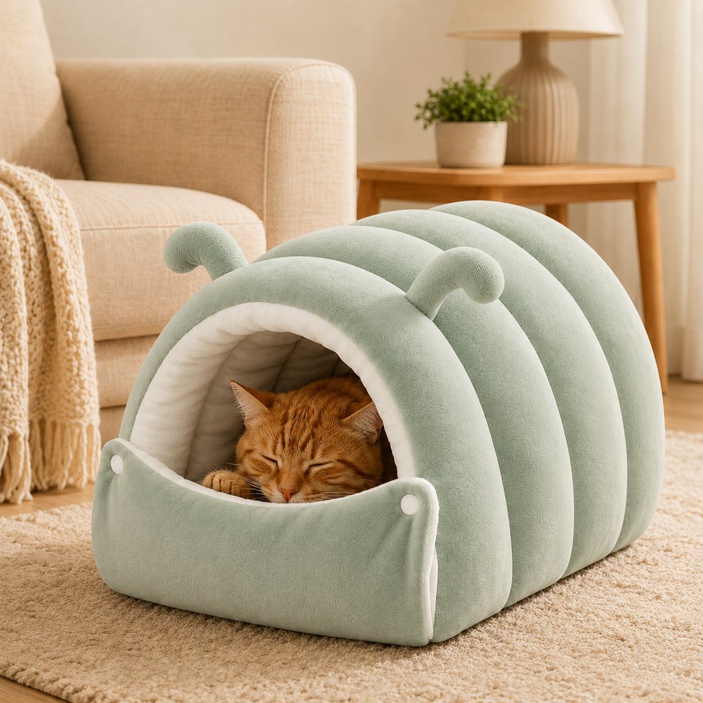 Paws in Awe Plush Semi-Enclosed Cat Cave Bed for Indoor Cats – Cozy Hideaway with Adjustable Snap Front, Caterpillar & Classic Styles image 14