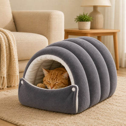 Paws in Awe Plush Semi-Enclosed Cat Cave Bed for Indoor Cats – Cozy Hideaway with Adjustable Snap Front, Caterpillar & Classic Styles image 12