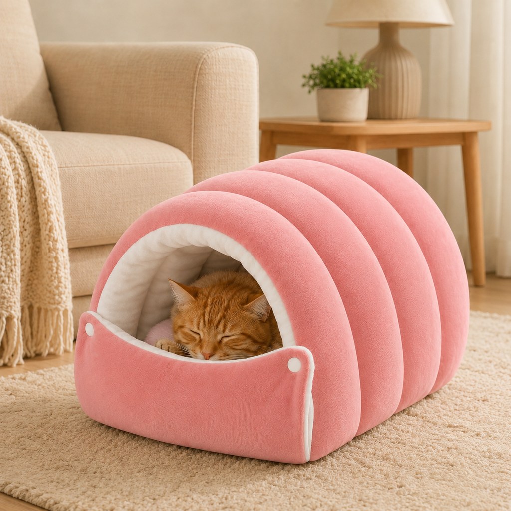Paws in Awe Plush Semi-Enclosed Cat Cave Bed for Indoor Cats – Cozy Hideaway with Adjustable Snap Front, Caterpillar & Classic Styles image 11