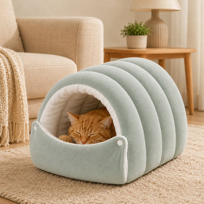 Paws in Awe Plush Semi-Enclosed Cat Cave Bed for Indoor Cats – Cozy Hideaway with Adjustable Snap Front, Caterpillar & Classic Styles image 10