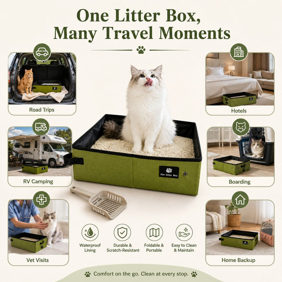 Portable cat litter box for road trips RV camping hotels and home backup