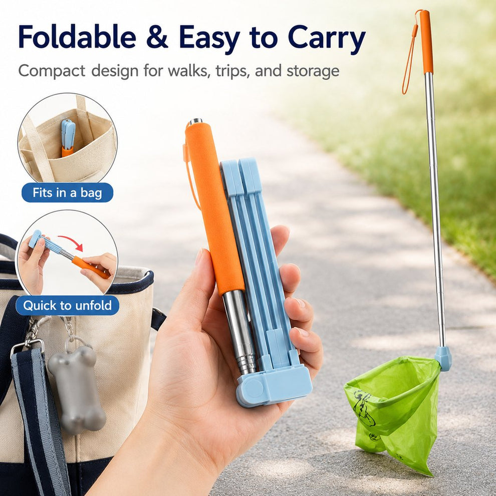 Paws in Awe Foldable Dog Poop Catcher for Walks - No-Bend Waste Pickup Tool with Telescopic Handle image 8